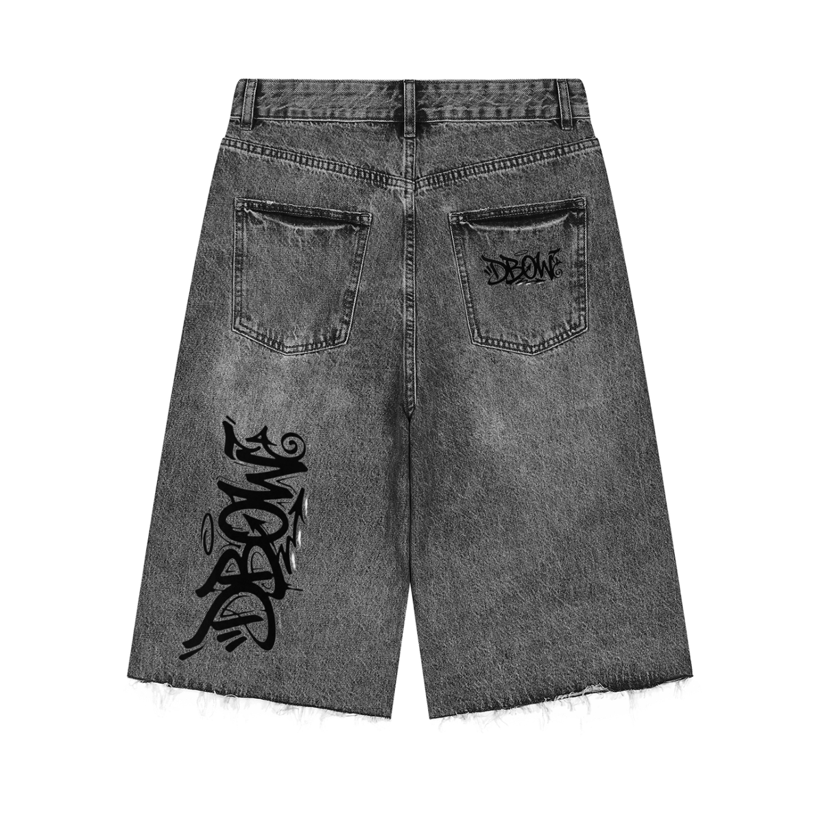Double Printed Marbled Black Denim Jorts