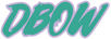 A stylized graphic spelling 'DBOW' in teal bubble letters with a light purple outline, centered on a solid black background.