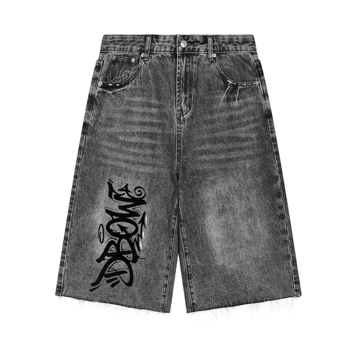 Double Printed Marbled Black Denim Jorts